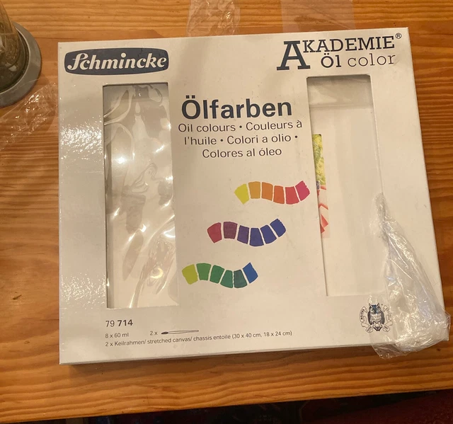 Malen Öl Ölfarben Schmincke Akademie OVP  8 x 60 ml + 2 Pinsel + 2 Keilrahmen