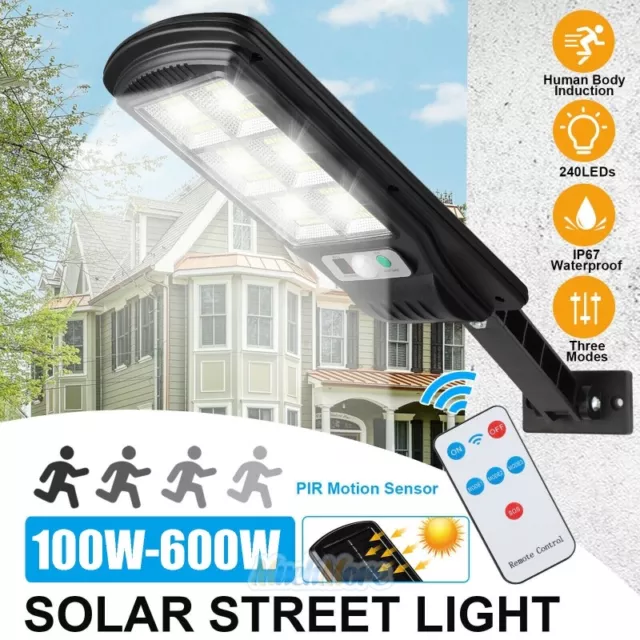 600W Solar Street Wall Light Sensor PIR Motion LED Garden Lamp+ Remote Outdoor