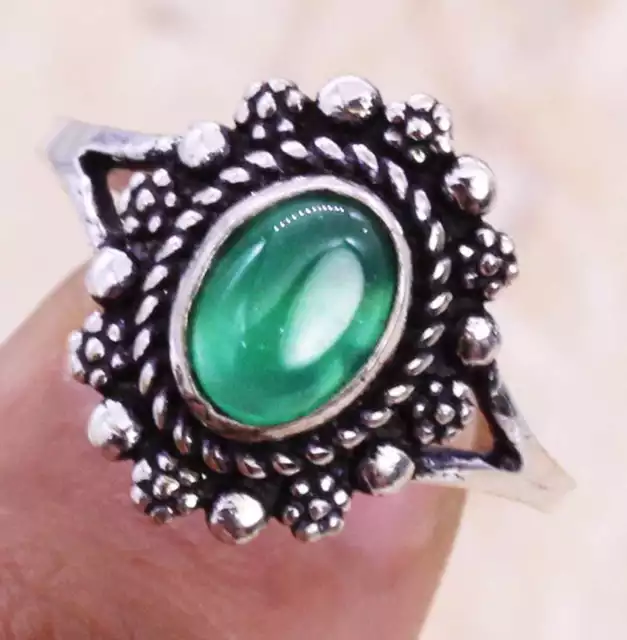 Lovely Green Onyx 925 Silver Plated Ring of US Size 6 Ethnic
