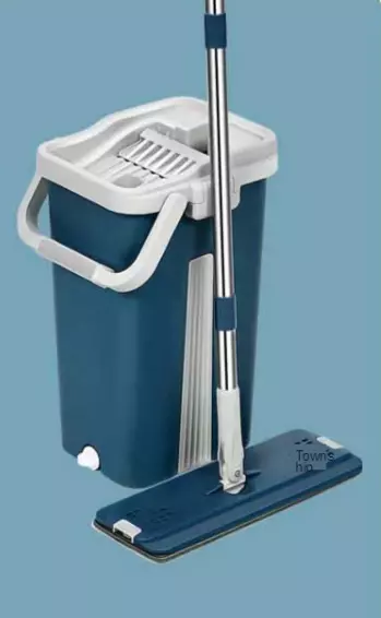 Mop and Bucket Set with Wringer- Flat Floor Mop, 2 Microfiber Pads Wet - Dry Use