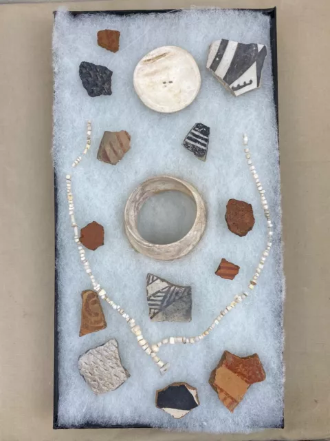 Ancient Anasazi Pottery with Shell Necklace and Bracelet