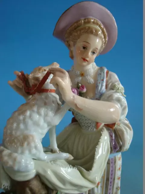 RS0218-025: Meissen Figur Rokoko Dame Mädchen mit Lamm von Michel Victor Acier 2