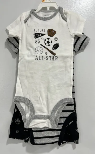 Carters Baby Boy All-Star 3-Pc Cotton Set 2 Bodysuits & Pants Football Sports 12