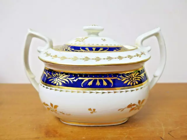 Antique Georgian Chamberlains Worcester Royal Porcelain Cobalt Blue Sugar Bowl