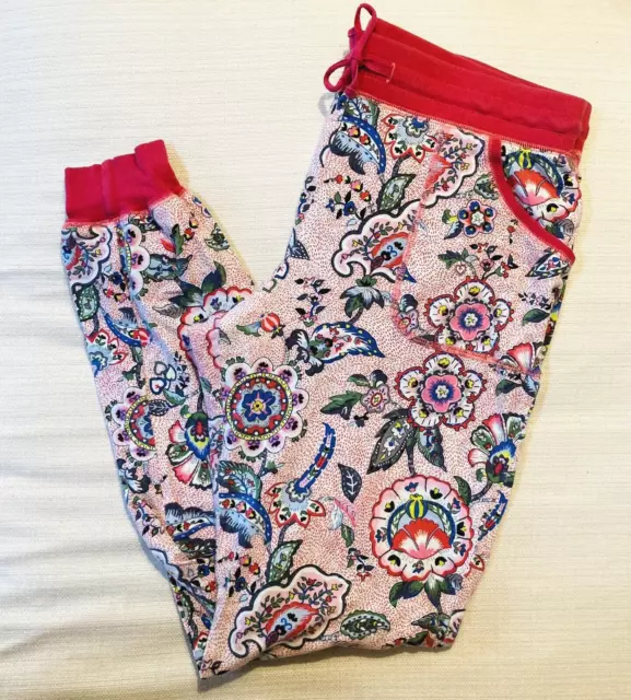 Vera Bradley Womens M Stitched Flowers Lounge Sleep PJ Pajama Pants Pink Blue