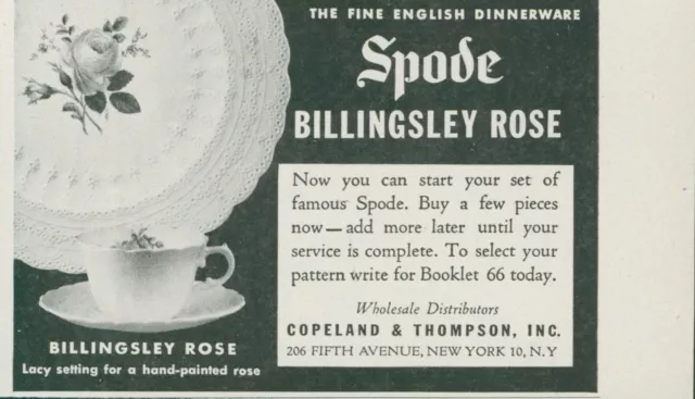1951 Spode Billingsley Rose Fine English Dinnerware Lacy Vintage Print Ad BH1