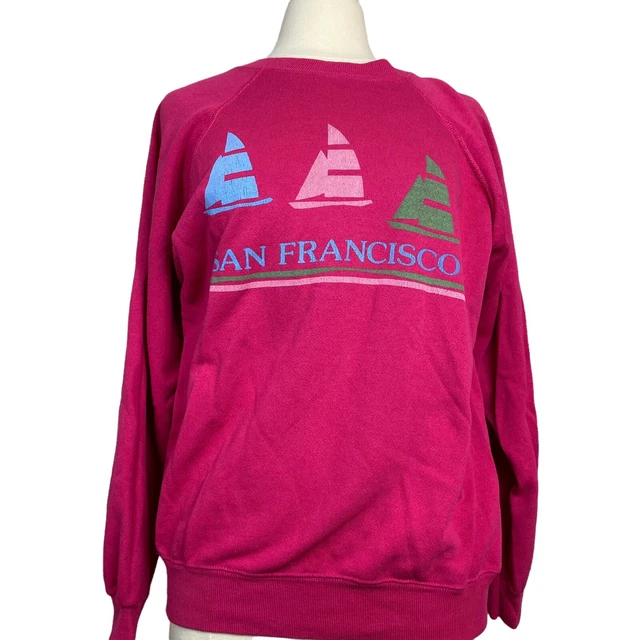 Vintage San Francisco Hanes Sweatshirt Womens XL Sailboat Pink Crewneck  USA