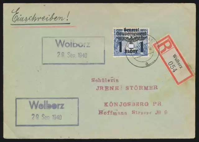 Generalgouvernement Nr. 32 EF R-Brief Landpoststempel WOLBORZ 29.9.1940