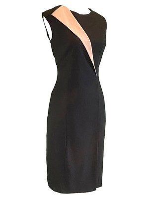 Calvin Klein Sleeveless Round Neck Color Block Black - Brown Woven Dress Size 4