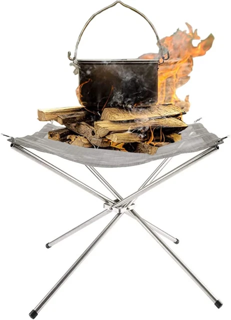Pozo de fuego portátil para exteriores de 22" plegable malla de acero inoxidable pozo de fuego colapsi