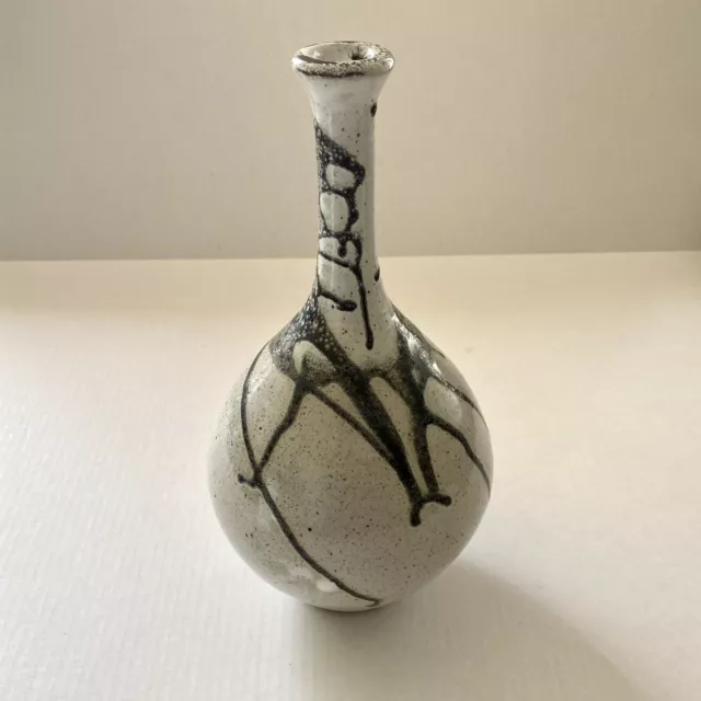 VTG Mid Century Studio Pottery Weed Pot Vase 13.5" Speckled & Drip Glazed