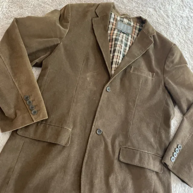 Old Navy Corduroy Sport Coat Mens XL Brown Plaid Lining Single Breasted 2 Button