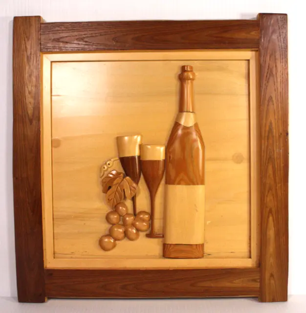 Carved Wood 3D Wine Grapes Glasses 17" Plaque Winery Mike Mimi Jennings IL WI