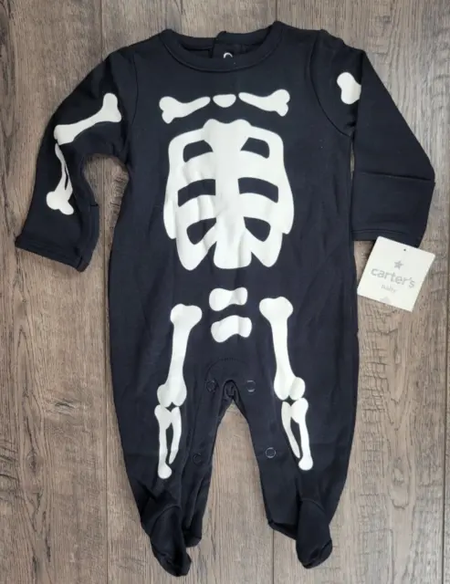 Baby Boy Girl New Carter's Newborn Black Glow In The Dark Skeleton Footed Outfit