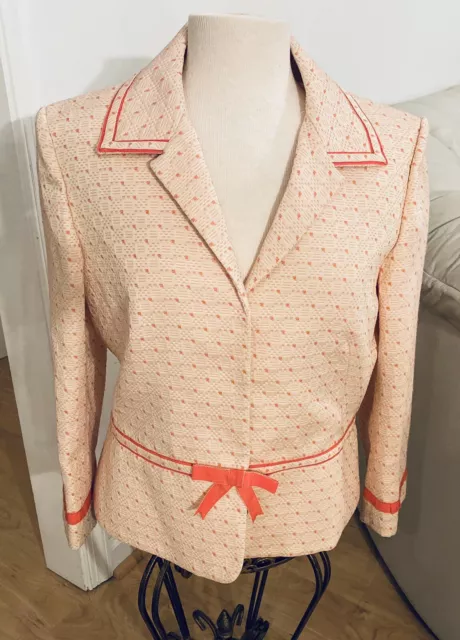 Nipon Boutique Women Sz 12 Pink Peplum Blazer Jacket Polka Dots Edging #116