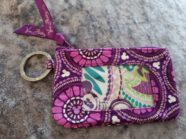Vera Bradley Disney Purple Mickey Minnie Mouse Zip ID Case Wallet Purse Keychain