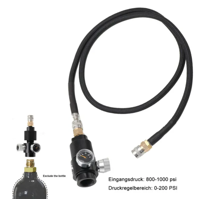 Atemregler mit 100 cm SLP FLEX Remote Schlauchleitung 0-200 Psi für HPA Co2 DE