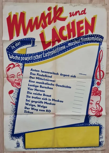 ERFURT, Plakat 1947, Fritz Weber Druckerei Musik zum Lachen Lust-Spielfilme Film