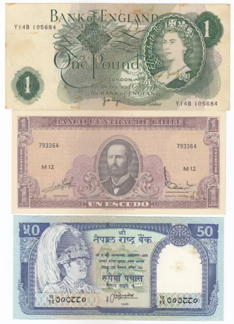 England, Chile, Nepal, Set of 3, Notes All Different Banknotes