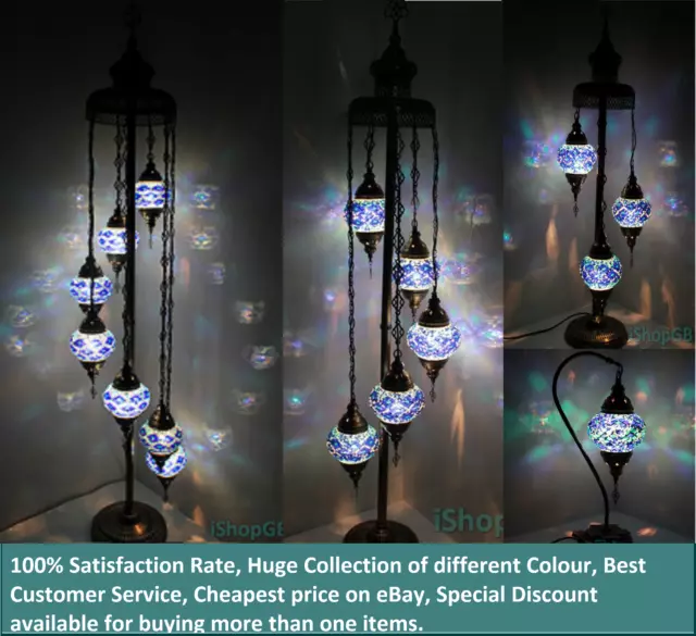 Beautiful 3/5/7 Blue Balls Turkish Moroccan Glass Light Floor/Table Lamp