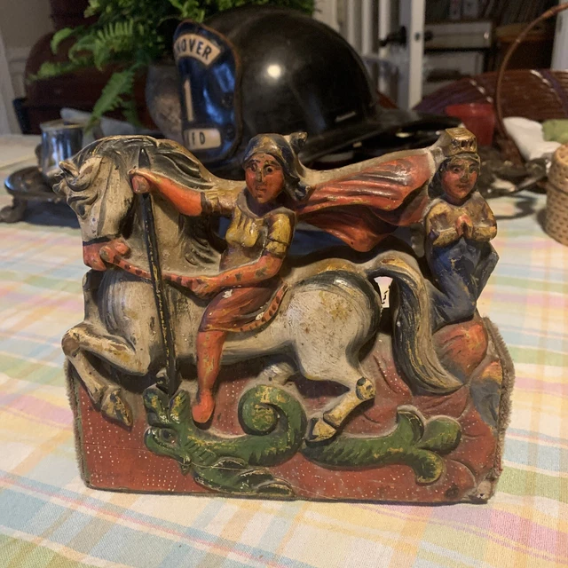 Antique Sicilian DONKEY CART Carved Wood Fragment ITALY FOLK ART St. George