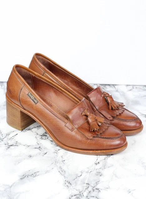 Russell & Bromley Fauve Marron Cuir Mi Talon Mocassins, Taille UK 7.5 / Ue 40.5