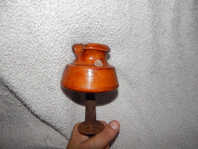 Vintage RARE  Porcelain Saddleback Insulator with Hardware 4