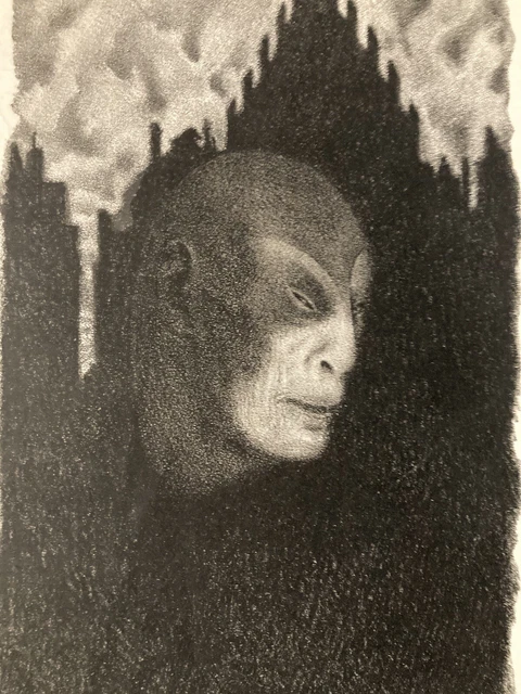 Rare lithographie Hugo Steiner M-prag 1880-1945 Gravure Der Golem Monstre 1920