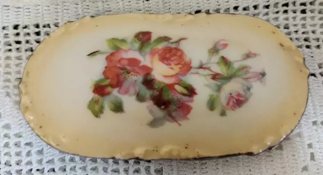 Vintage Small Blush Porcelain Trinket Box With Lid Decorated With Roses 3