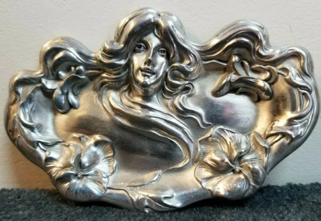 VTG Art Deco Nouveau Lady Small Soap Jewelry Dish by Fine Elias Pewter