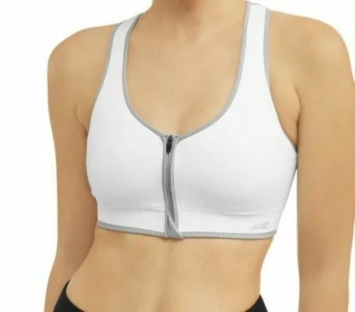WOMEN AVIA SEAMLESS Zip Front Sports Bra White/Silver Size Small £15.24 -  PicClick UK