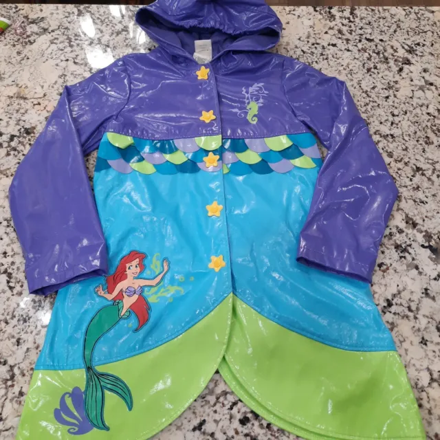 Disney Store Ariel The Little Mermaid Hooded Rain Jacket Coat girls sz LARGE 10