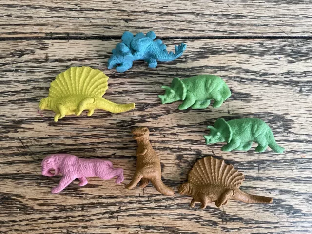 1970's Vintage Rubber Dinosaur Prehistoric Lot of 7 Small Mold Mixed Dinosaurs