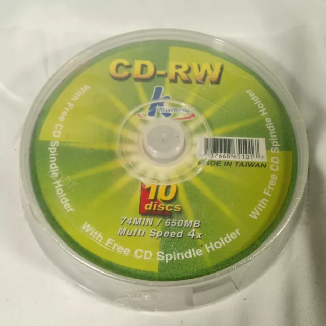 New Sealed 10 Pack Hypermedia CD-RW 74min 650MB 4x High Speed Rewritable Disc