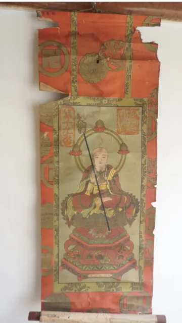 Authentic, Original Hanging Scroll of a Kakejiku Buddhist. Hand painted on a ...