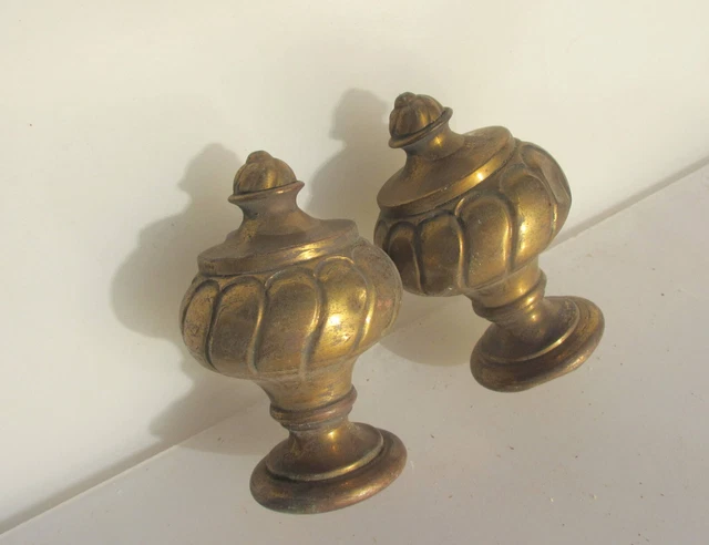 Victorian Brass Curtain Pole Rail Ends Antique Finials French Old