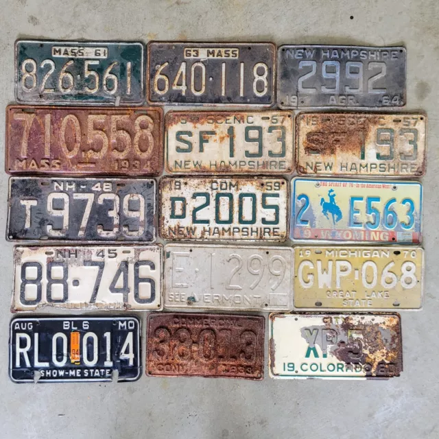 BULK LOT ~ 15 License Plates 🔥VINTAGE ANTIQUE RUSTY BENT & CRUSTY