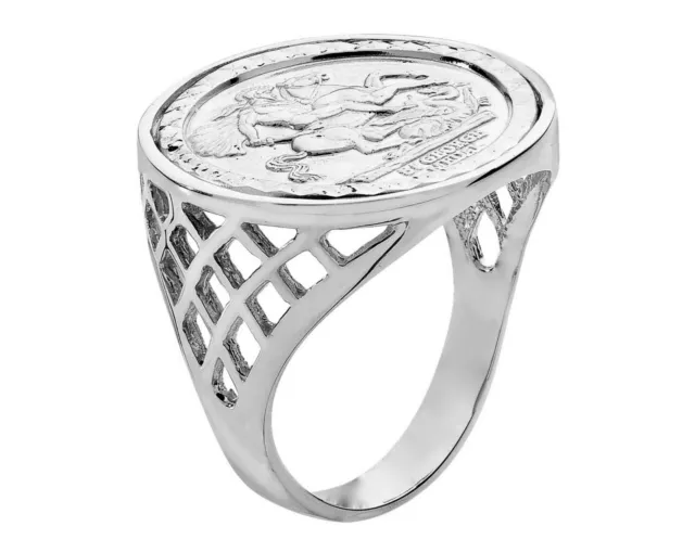 Sterling Silver Sovereign Coin Ring - ALL SIZES inc Large - St George - Men's