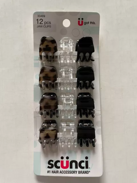 SCUNCI Claw Hair Clip Black Clear Cheetah Print Mini Jaw Clips 33469 ( 12 pcs )