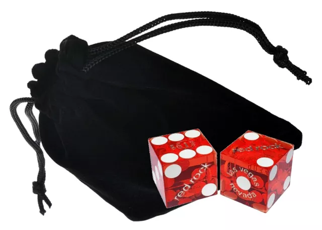 Red Rock Las Vegas Casino Craps Dice Red Polished Matching Serial #s + Pouch