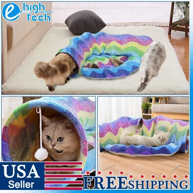 Collapsible Cat Tunnel Bed Hide Cave Kitten Pet Puppy Cushion Mat Playball Toys