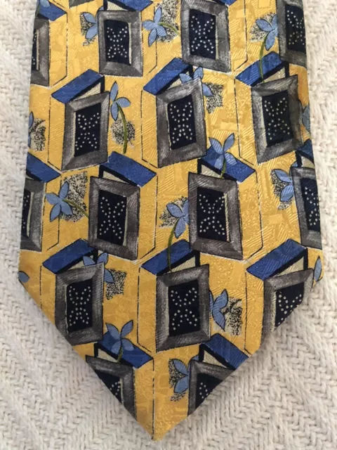 Ermenegildo Zegna 100% Silk Tie Necktie Italy Black Gray Blue Yellow 2