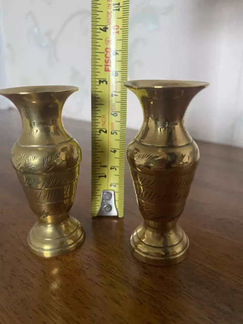 2 Miniature Brass Indian Vases 1980’s
