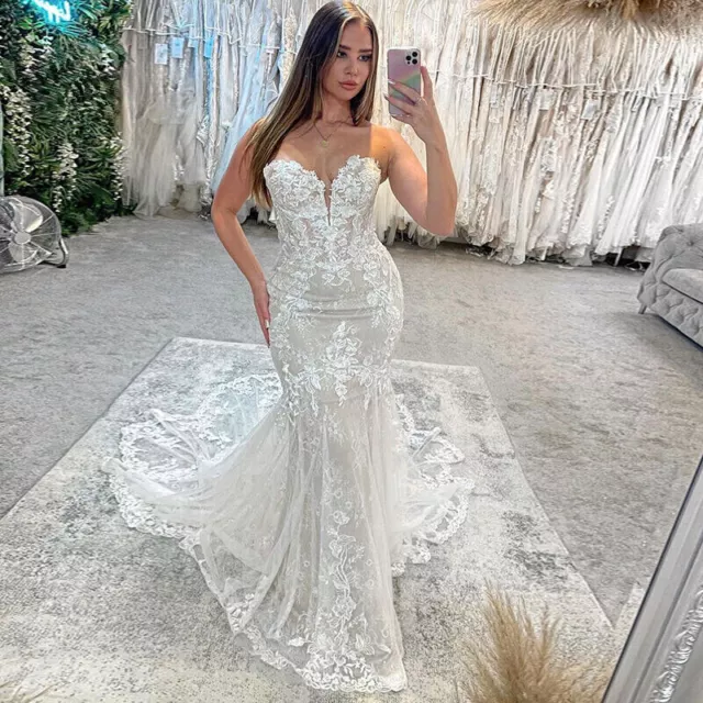 Elegant Mermaid Wedding Dresses Sweetheart Sleeveless Lace Applique Bridal Gowns