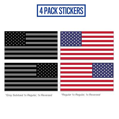 4 PACK Gray USA Flag Sticker American Military Subdued Car Vehicle Window Decal