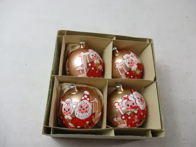 4 Vintage Gold Mr Mrs Santa Claus Inarco Italy Christmas glass Ornaments 3.5''