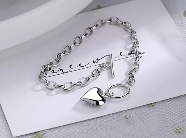 Heart Sterling silver PLT Bracelet  Womens Girls  jewellery gift UK 2