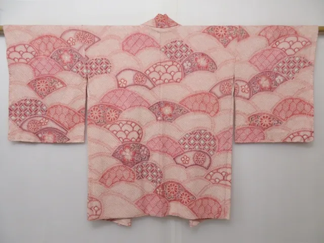 1418T10z520 Japanese Kimono Silk SHIBORI HAORI Pink Wave
