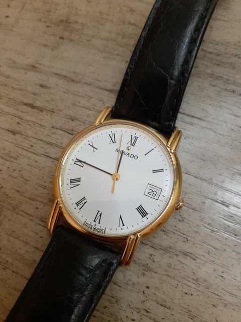 Vtg Movado Men's Watch 87-C2-0886 Gold Original Leather Band FOR PARTS ONLY