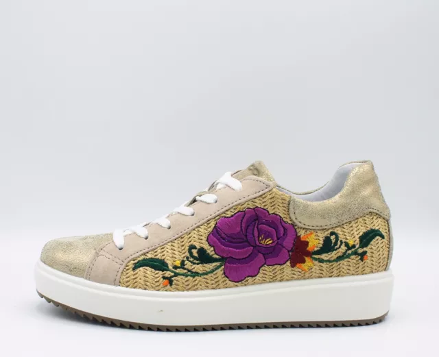 Igi & Co.Chaussures pour Femmes Baskets en Cuir Platine avec Fleur Brodé Été